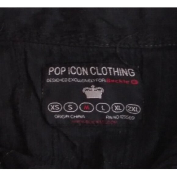 Pop Icon Clothing Men's Solid Black Western Pearl Snap Shirt Size Medium - Picture 5 of 7